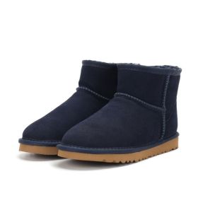 Low-cut Snow Boots Cowhide Rubber Fur Fashion Casual (Option: Navy Blue-39)