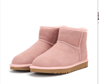 Low-cut Snow Boots Cowhide Rubber Fur Fashion Casual (Option: Pink-39)