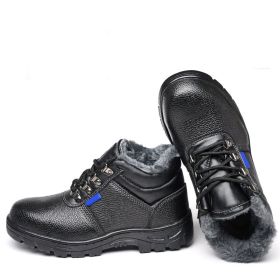 Labor Protection Shoes Men's Fleece-lined Thermal Work Shoes (Option: Size39-Black with cotton)