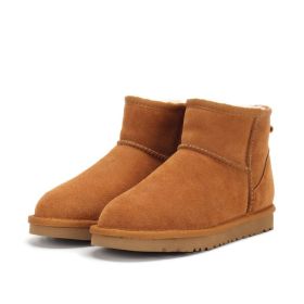 Low-cut Snow Boots Cowhide Rubber Fur Fashion Casual (Option: Maroon-35)