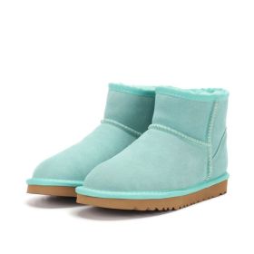 Low-cut Snow Boots Cowhide Rubber Fur Fashion Casual (Option: Lake Green-35)