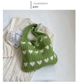 Fashion Large Capacity Heart-shaped Knitted Woven Shoulder Bag (Option: Love Green)