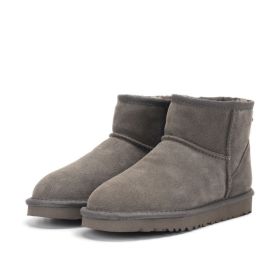 Low-cut Snow Boots Cowhide Rubber Fur Fashion Casual (Option: Gray-35)