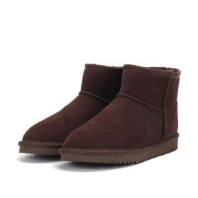 Low-cut Snow Boots Cowhide Rubber Fur Fashion Casual (Option: Chocolate-35)