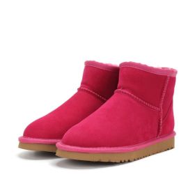 Low-cut Snow Boots Cowhide Rubber Fur Fashion Casual (Option: Rose Red-35)