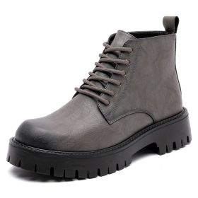 Thick Bottom 6 Holes British Style Warm High-top Leather Boots (Option: Gray-38)