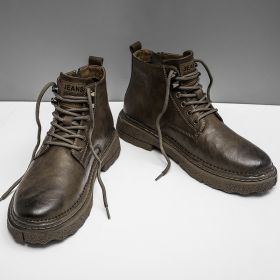 Leather Boots Men's British Working Wear Boots Waterproof (Option: Dark Brown-41)