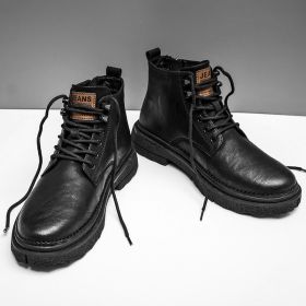 Leather Boots Men's British Working Wear Boots Waterproof (Option: Black-41)