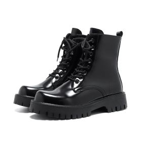 Patent Leather Martin Boots Men's Zipper Glitter Tied (Option: Black-40)