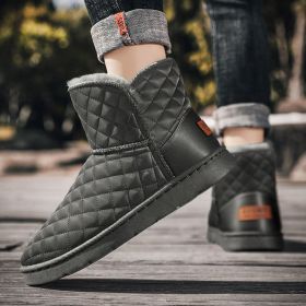 Thick Plush Snow Boots Men's Leather Non-slip Waterproof Thermal (Option: Gray-41)